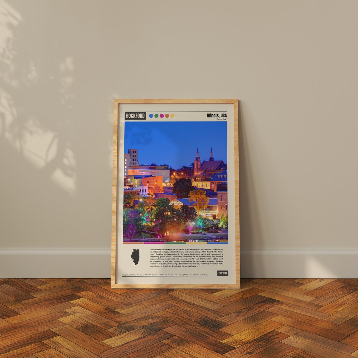 Rockford Illinois Forest City Downtown Night Lights View Poster - Image 3
