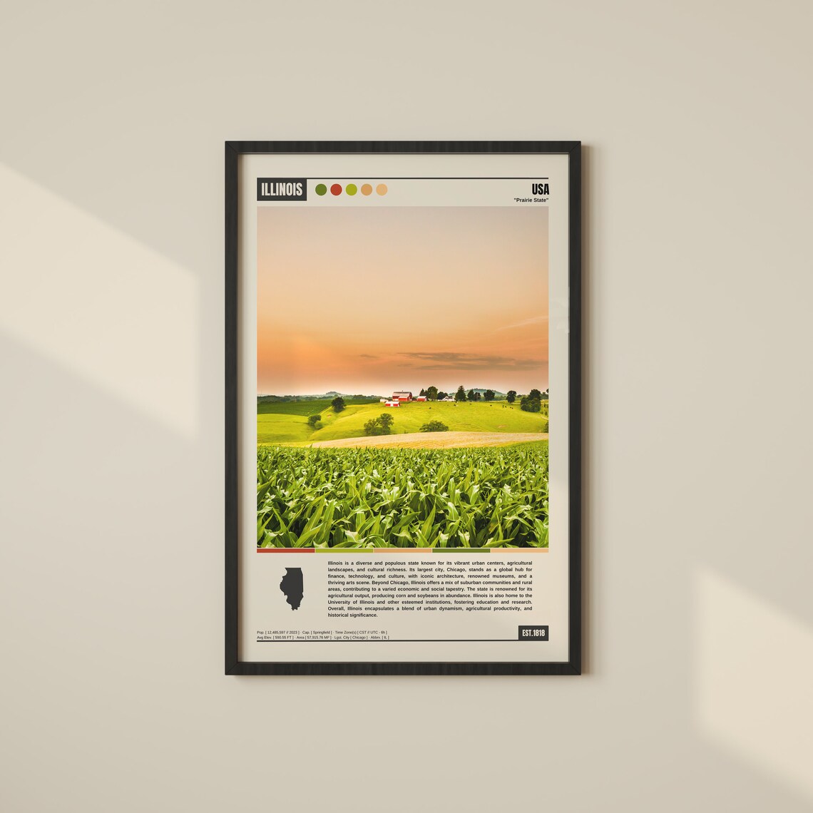 Illinois Prairie State Cornfield Sunset Red Barn Farm Scene Poster