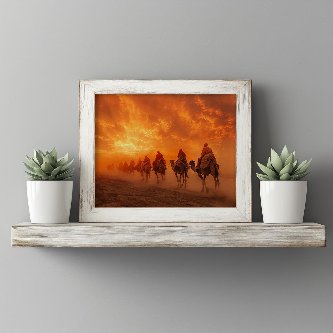 Camel Caravan Desert Sunset Golden Hour Expedition Art Poster