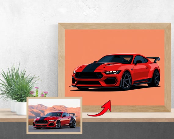 Custom Car Illustration Vector Drawing Personalized Automotive Art Print Gift For Guy Fathers Day Christmas