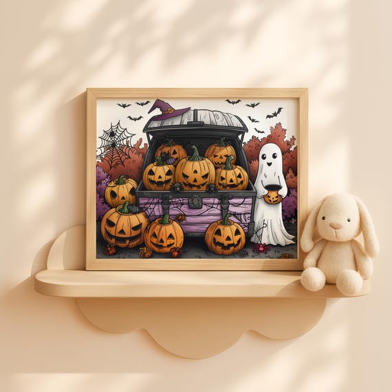Halloween Car Trunk Wall Art For Kids Room Cute And Pumpkins Witch Hat Decor Spooky Fall