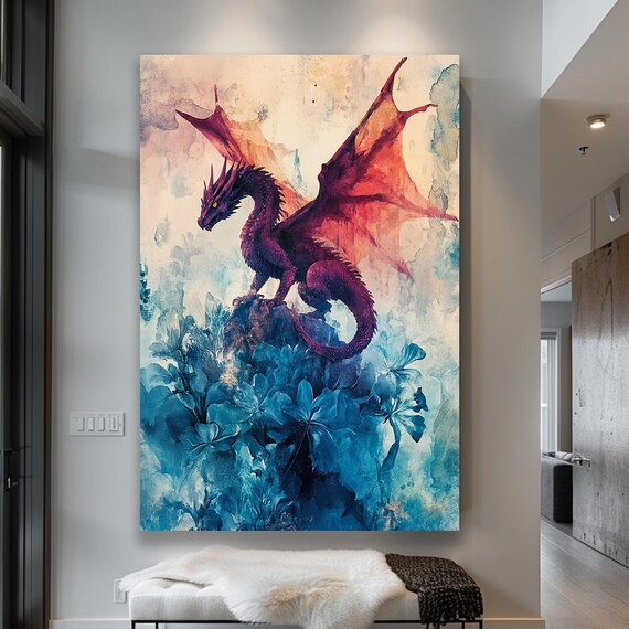 Dragon Wall Art Dragon Print Print Wall Art Decor Home Decor Fantasy Dragon Art Large Decor Framed Artwork