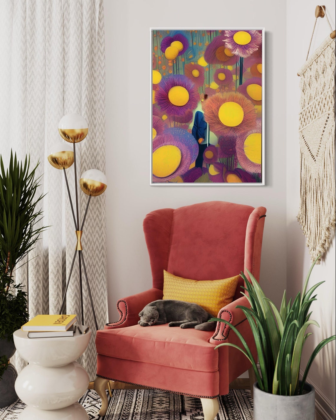 Yellow and Purple Flower Meadow Abstract Fantasy Floral Art Poster - Image 4