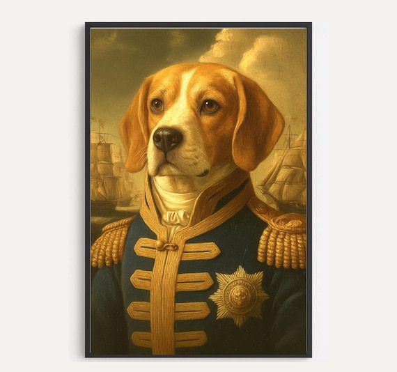 Dog Home Wall Art Dcor Beagle Renaissance Style Admiral Portrait Funny Decor Any Room Office Cute Instant