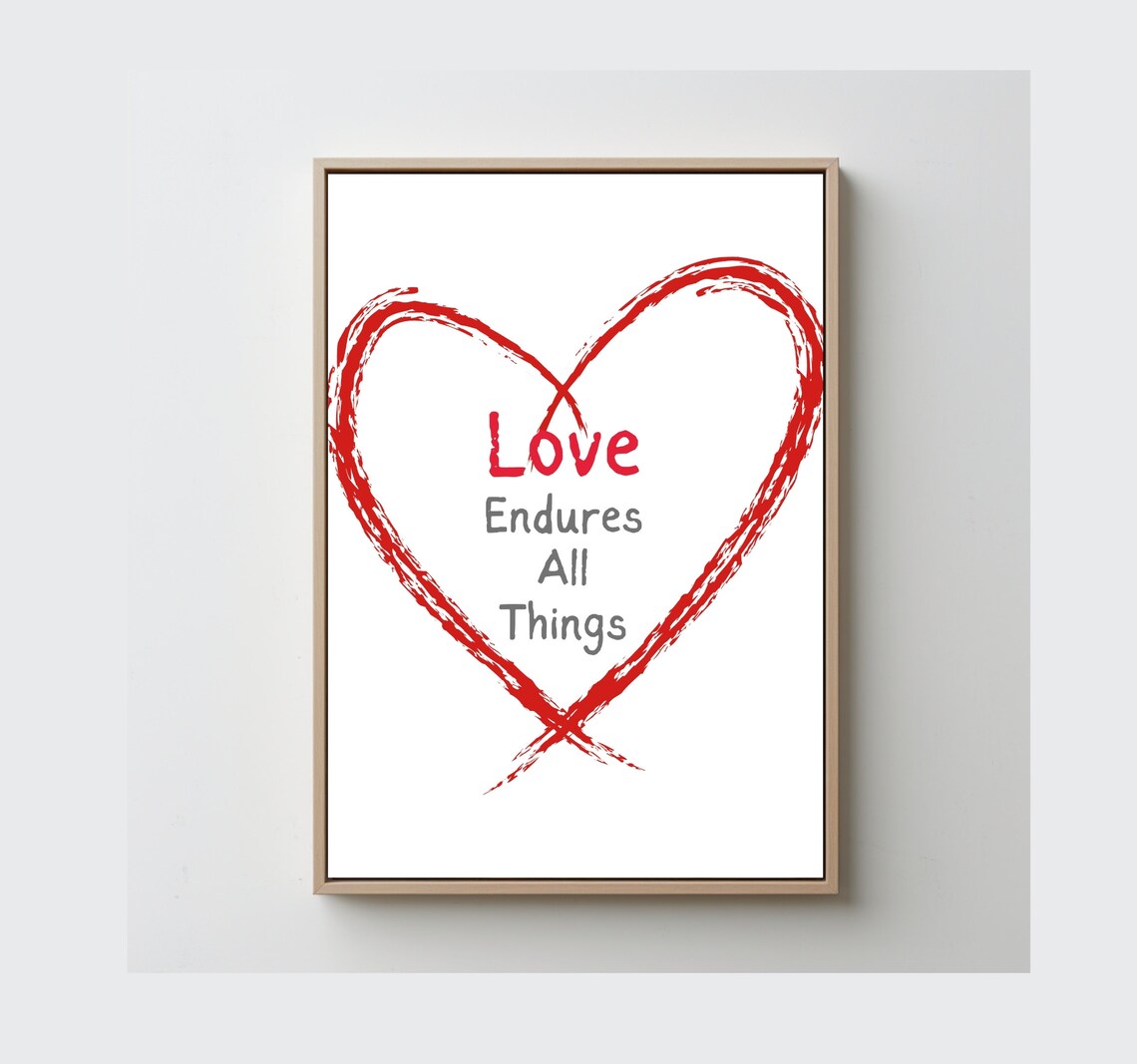Christian Print Art Love Endures All Things Bible Poster Home Decor God Loves Scripture Wall