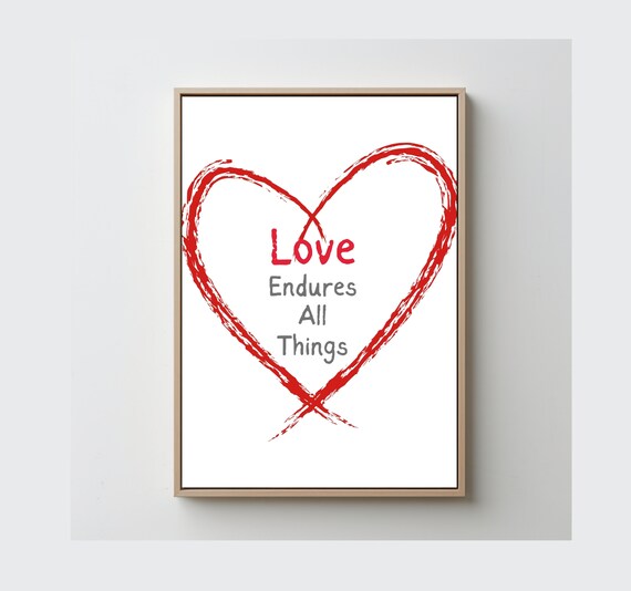 Christian Print Art Love Endures All Things Bible Poster Home Decor God Loves Scripture Wall