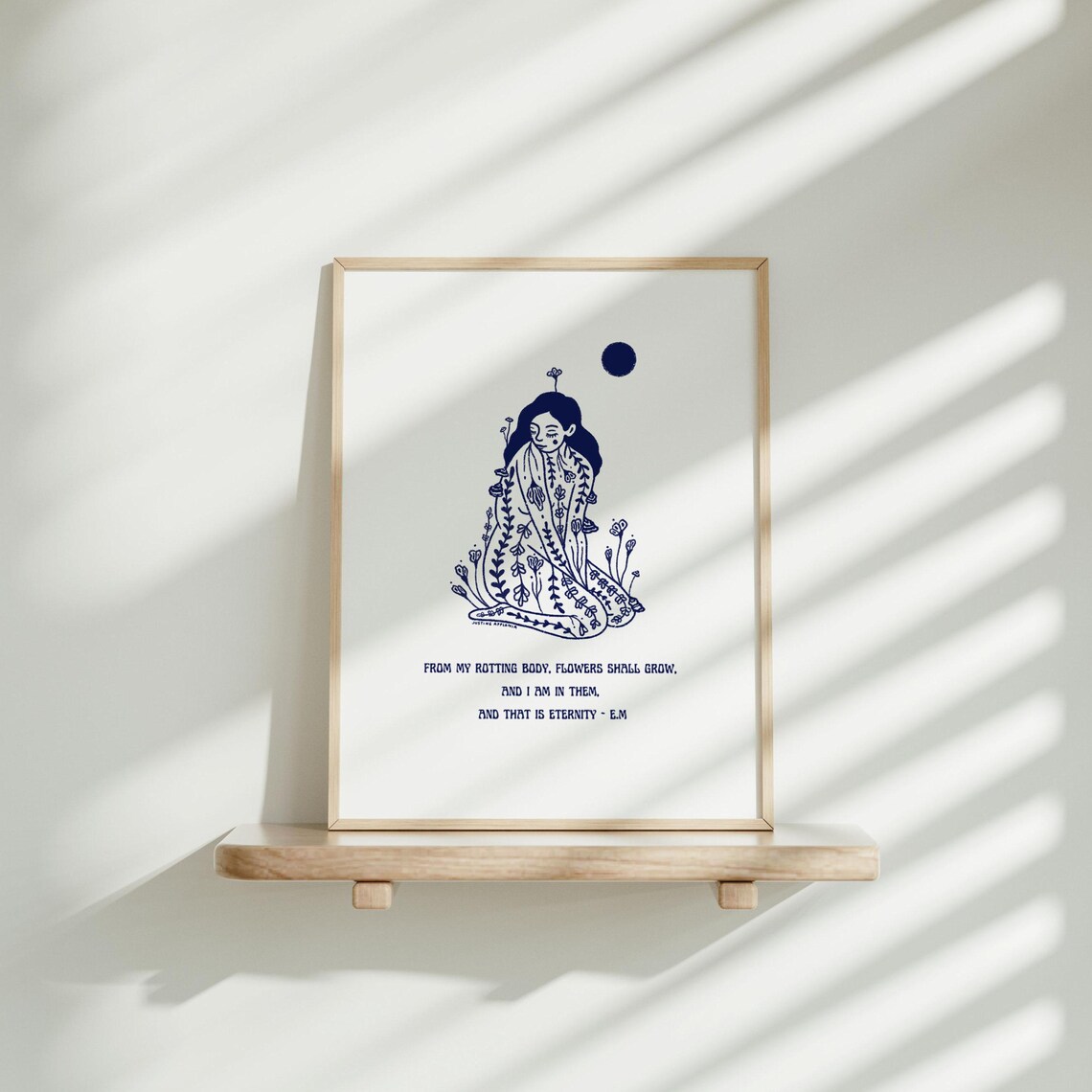 Flowers Shall Grow Eternity Quote Navy Botanical Woman Art Poster