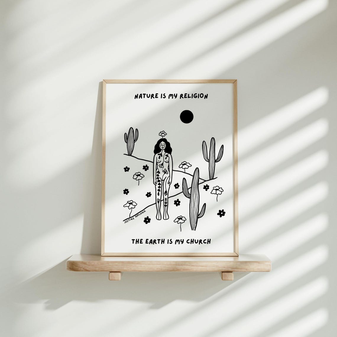 Nature Is My Religion Quote Poster Earth Church Cactus Line Art