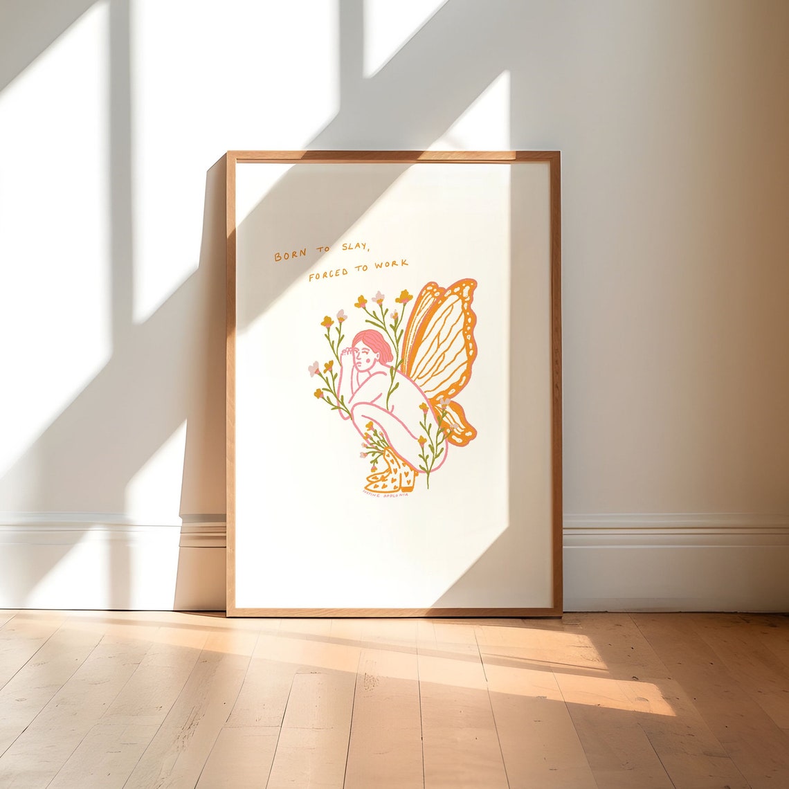 Born To Slay Forced To Work Funny Butterfly Girl Quote Poster - Image 3