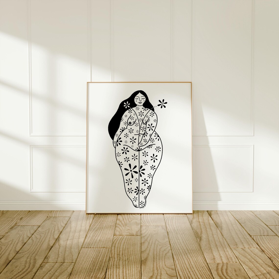As She Is Black White Floral Woman Body Positive Curvy Art Poster - Image 3
