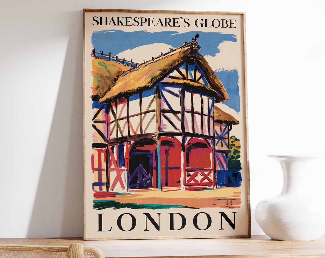 Shakespeares Globe Poster London Print London Art London Poster London Travel Print William Morris Art Vintage Decor Reading Poster