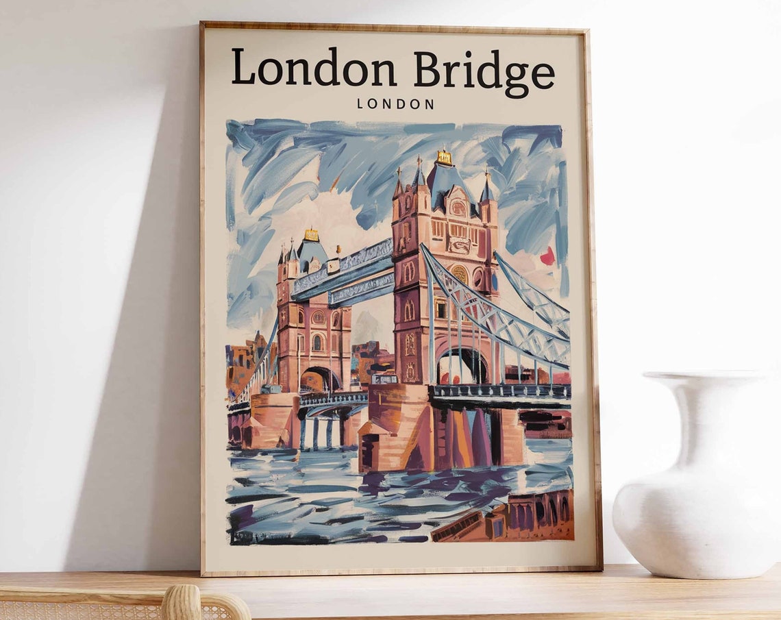 London Bridge Poster London Print London Art London Poster London Travel Print William Morris Print Vintage Decor Retro Travel Art