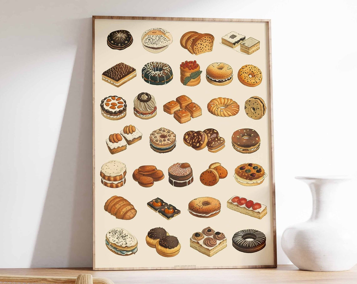Illustrated Pastry and Biscuit Collection Bakery Poster Dessert Art