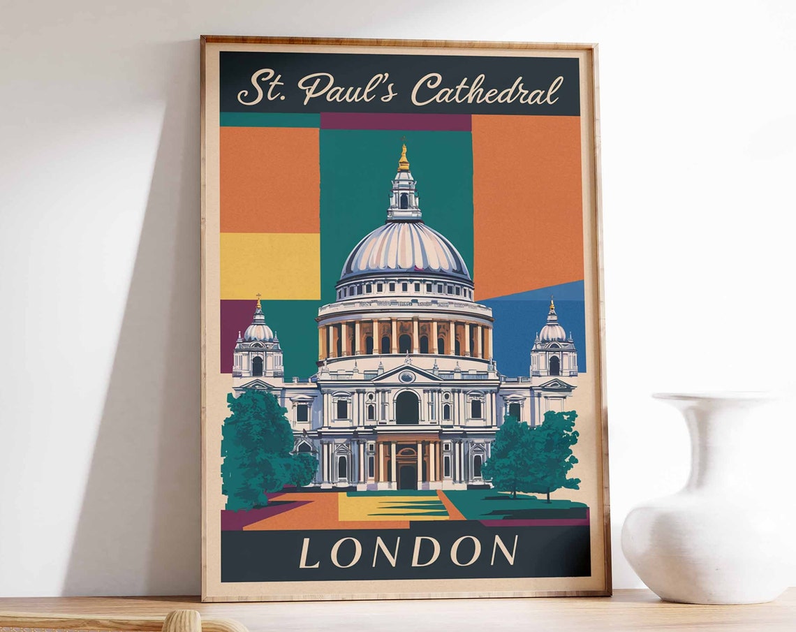 St Pauls Cathedral Poster London Print London Art London Poster London Travel Print William Morris Print Vintage Art Retro Travel Art
