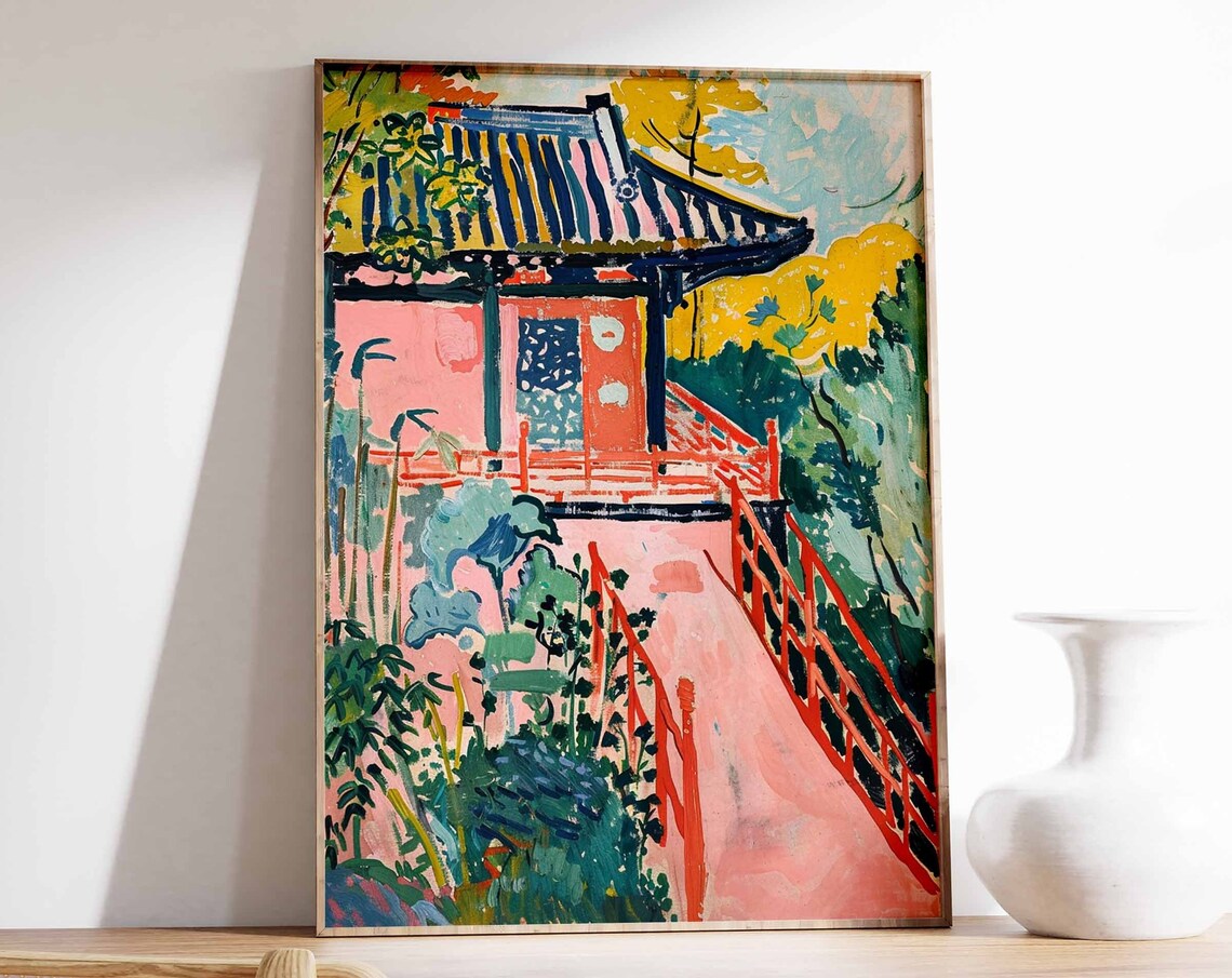 Japanese Tea House Garden Fauvist Style Colorful Painting Art Poster