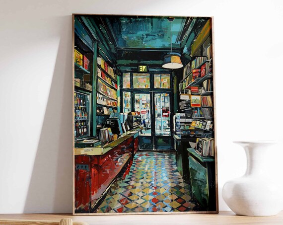 Cozy Vintage Record Shop Interior With Packed Vinyl Shelves Poster