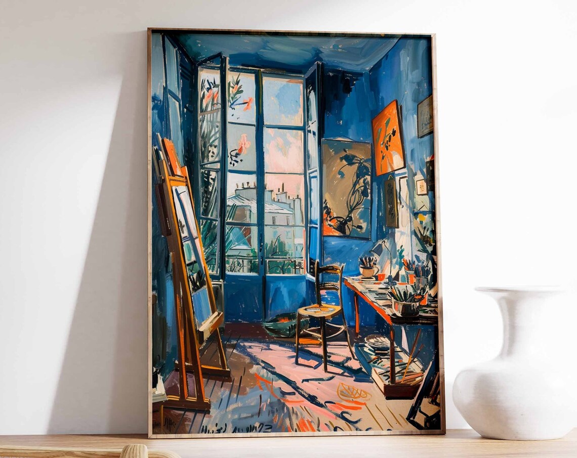 Vivid Blue Artist Studio with Open French Doors Rooftop Poster