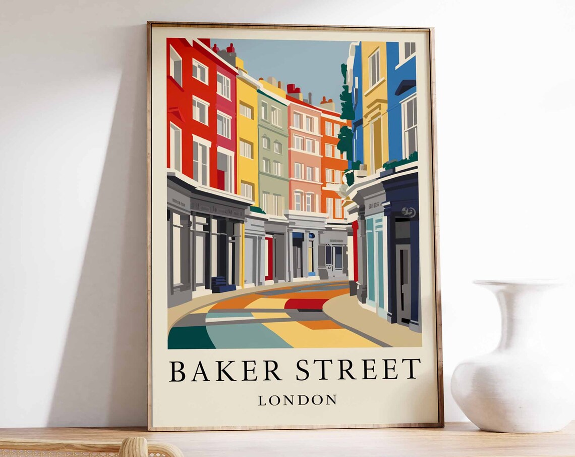 Baker Street London Colorful Townhouses Retro Travel Art Poster