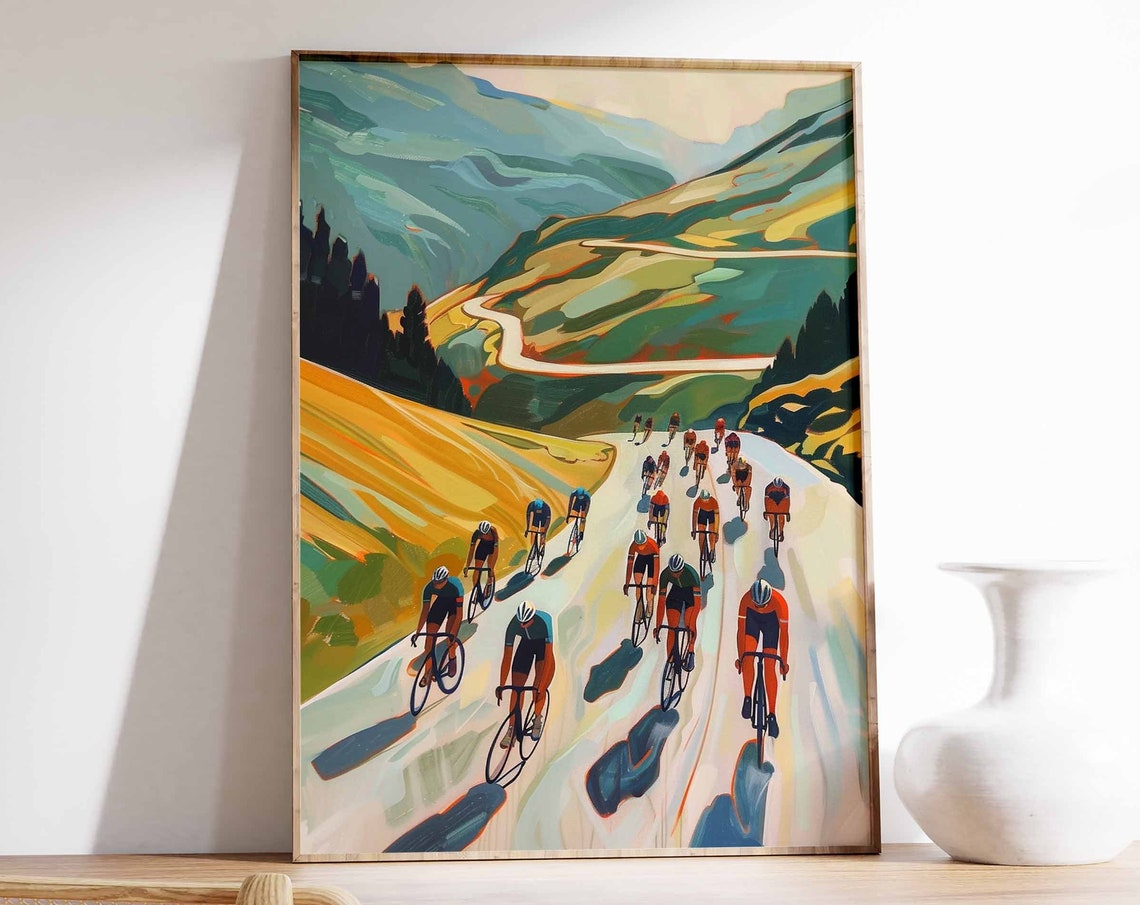 Cycling Peloton Speeding Through Golden Valley Mountain Road Poster