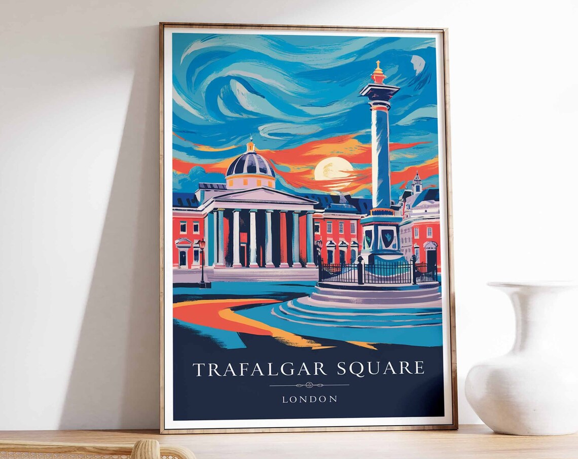 Trafalgar Square London Sunset Art Deco Travel Art Style Poster - Image 4