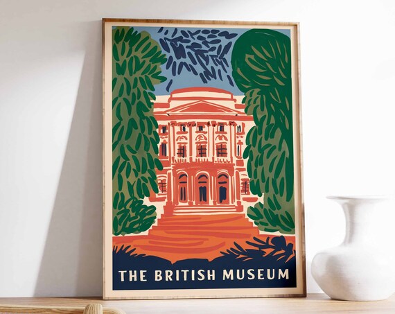 The British Museum London Stylized Landmark Travel Art Poster