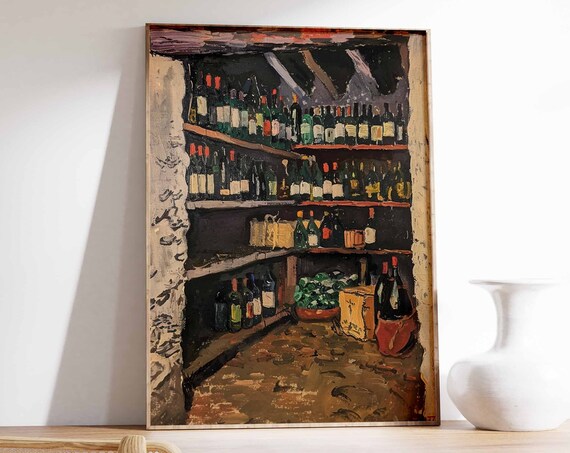 Vintage Wine Cellar Shelves Still Life Rustic Kitchen Decor Poster