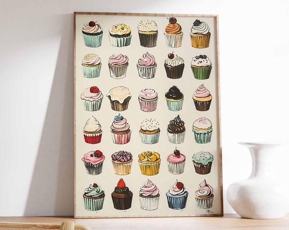 Cupcake Poster Cupcake Art Bakery Wall Decor Baking Poster Dessert Print Dessert Lover Art Kitchen Wall Art Kitchen Decor Food Print