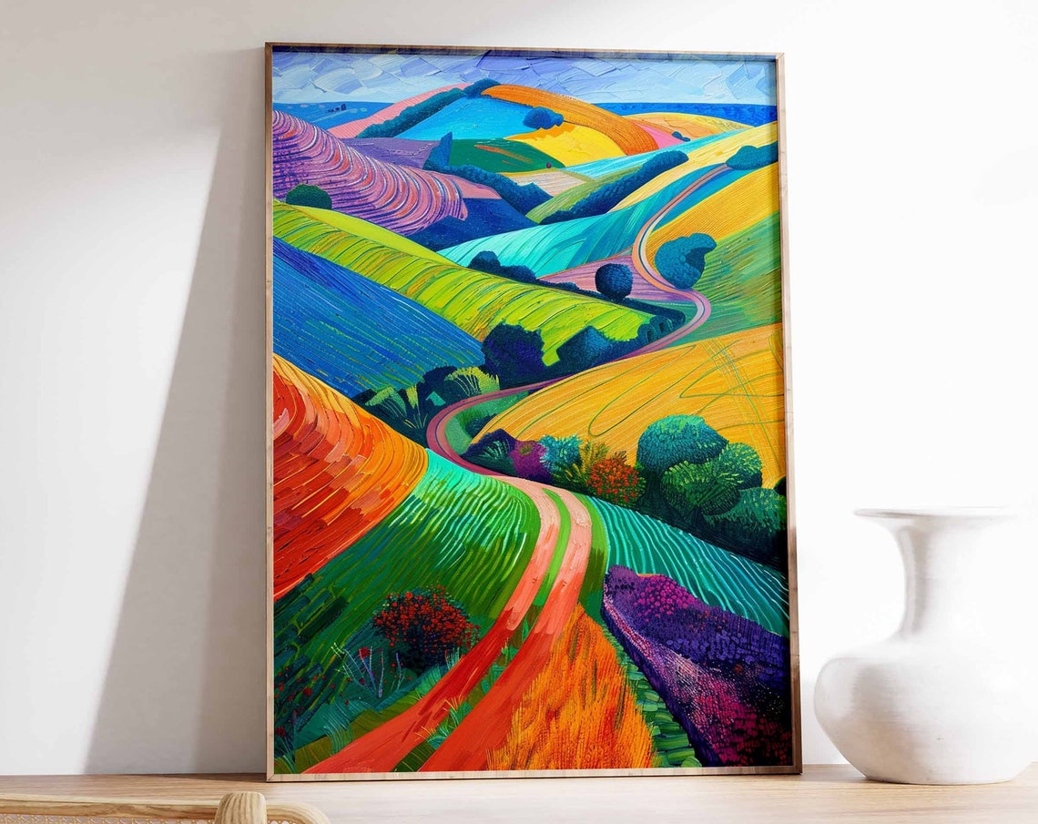 Colorful Hillside Winding Path Fauvist Landscape Art Print Wall Decor