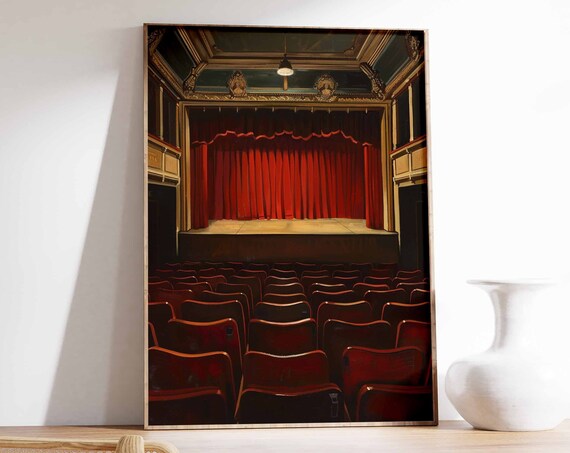 Vintage Theater Stage Red Velvet Curtain Classic Cinema Art Poster
