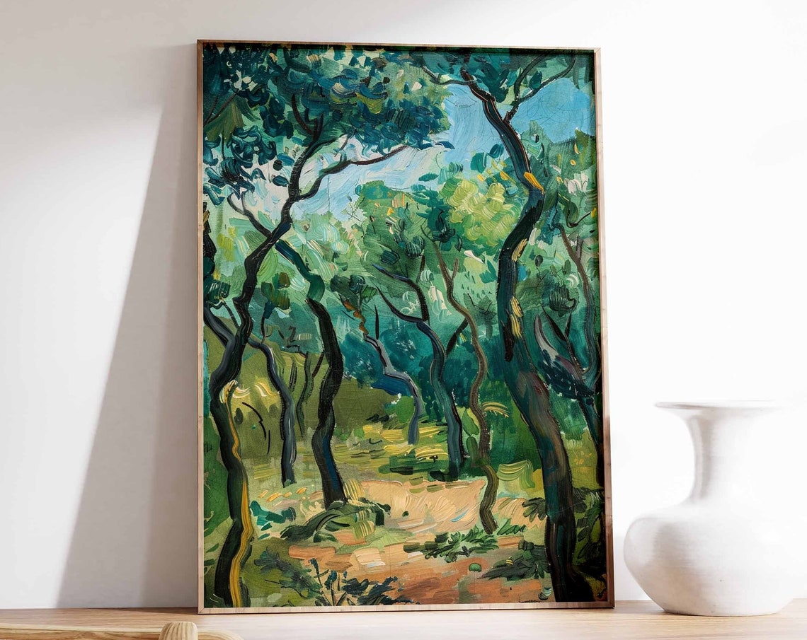 Dense Emerald Olive Grove Forest Impressionist Art Print Wall Decor