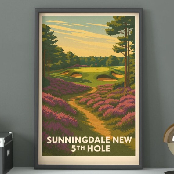 Sunningdale New 5th Hole Heather Moorland Vintage Golf Travel Poster