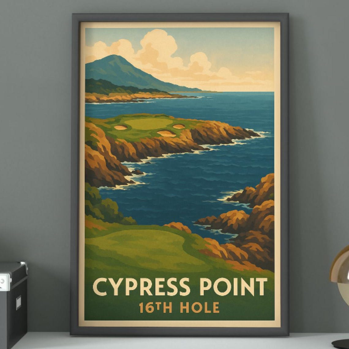 Cypress Point 16th Hole Coastal Cliffs Vintage Golf Art Poster