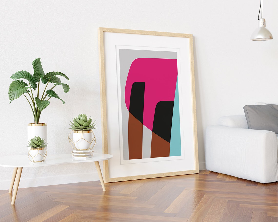 Bright Pink Black Brown Bold Abstract Forms Modern Art Poster - Image 3