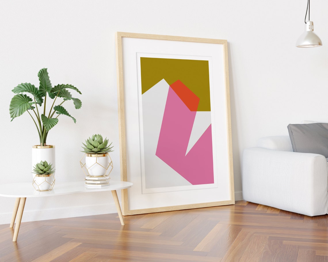 Pink and Bronze Geometric Architectural Shapes Modern Art Poster - Image 3