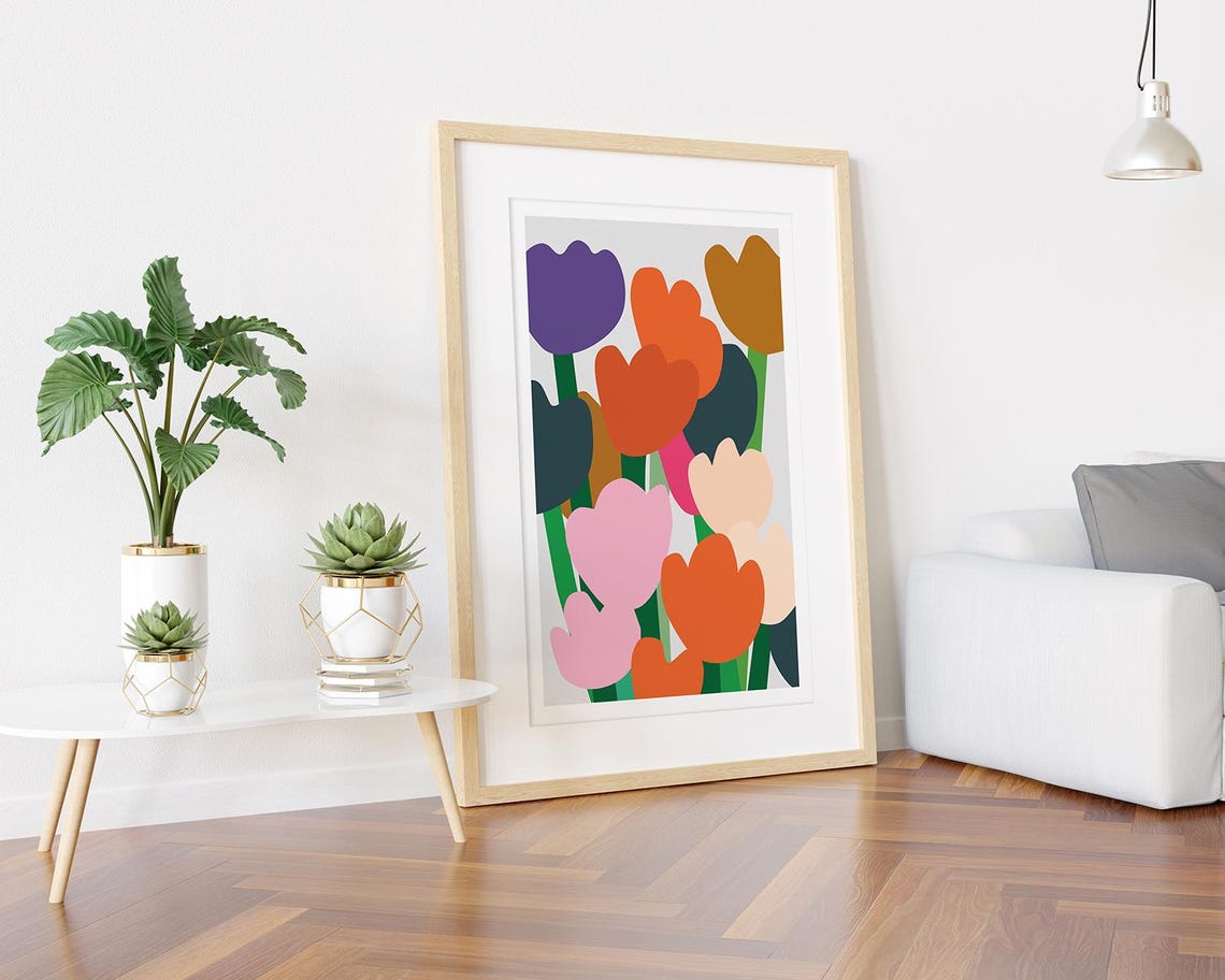 Bold Multicolor Tulips Flat Botanical Pop Art Illustration Poster - Image 3