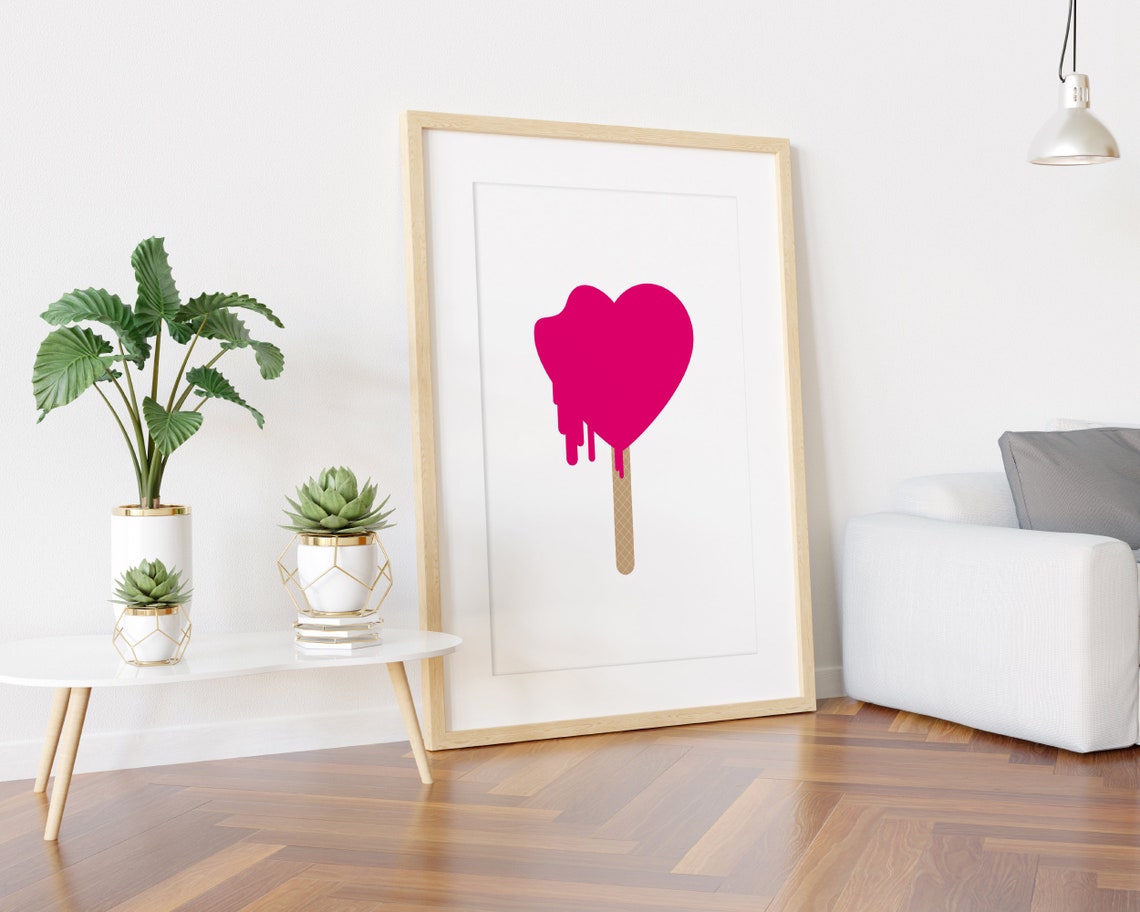Melting Pink Heart Popsicle Stick Bold Graphic Pop Art Poster - Image 3