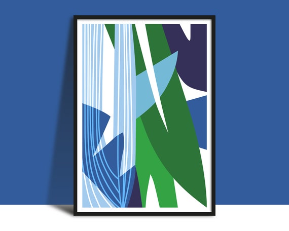Instant Leaves Collage Wall Art Abstract Contemporary Poster Bold Leaf Poster Printable Modern Green Blue Print Design