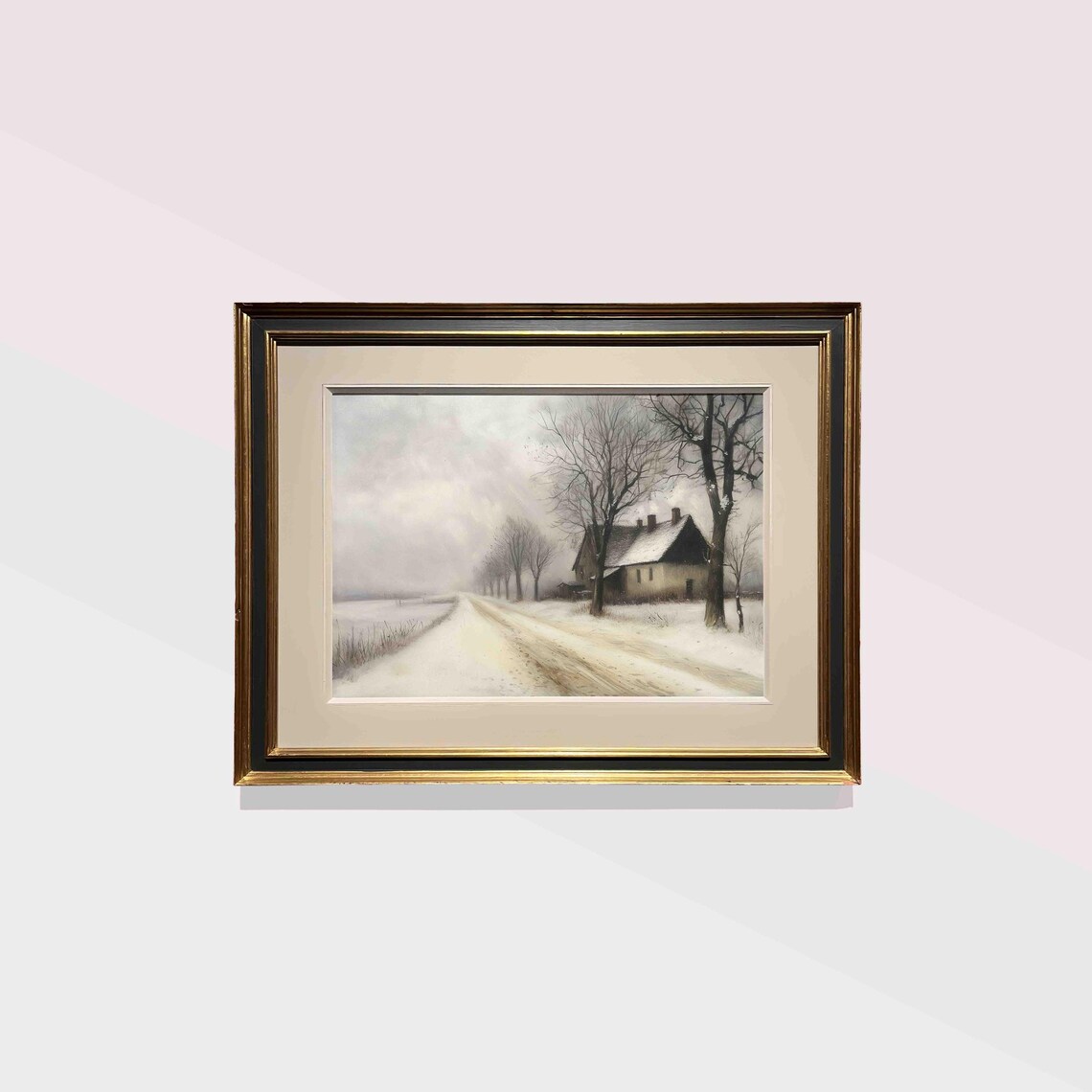 Quiet Moody Winter Country Road Farmhouse Snow Painting Poster - Image 2