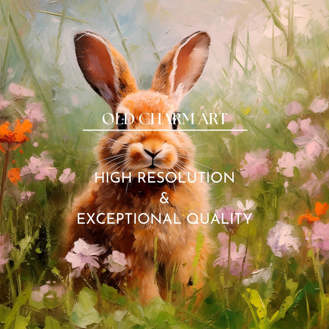Brown Bunny In Wildflower Meadow Impressionist Easter Spring Poster - Image 3