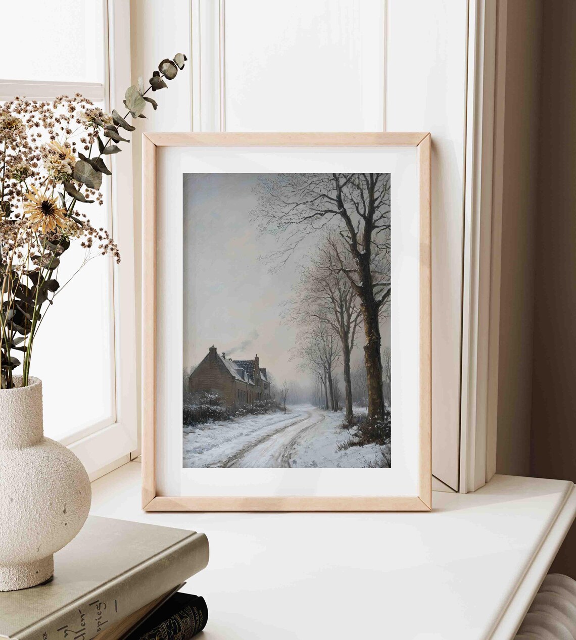Quiet Winter Lane Brick House Bare Trees Vintage Painting Poster - Image 3