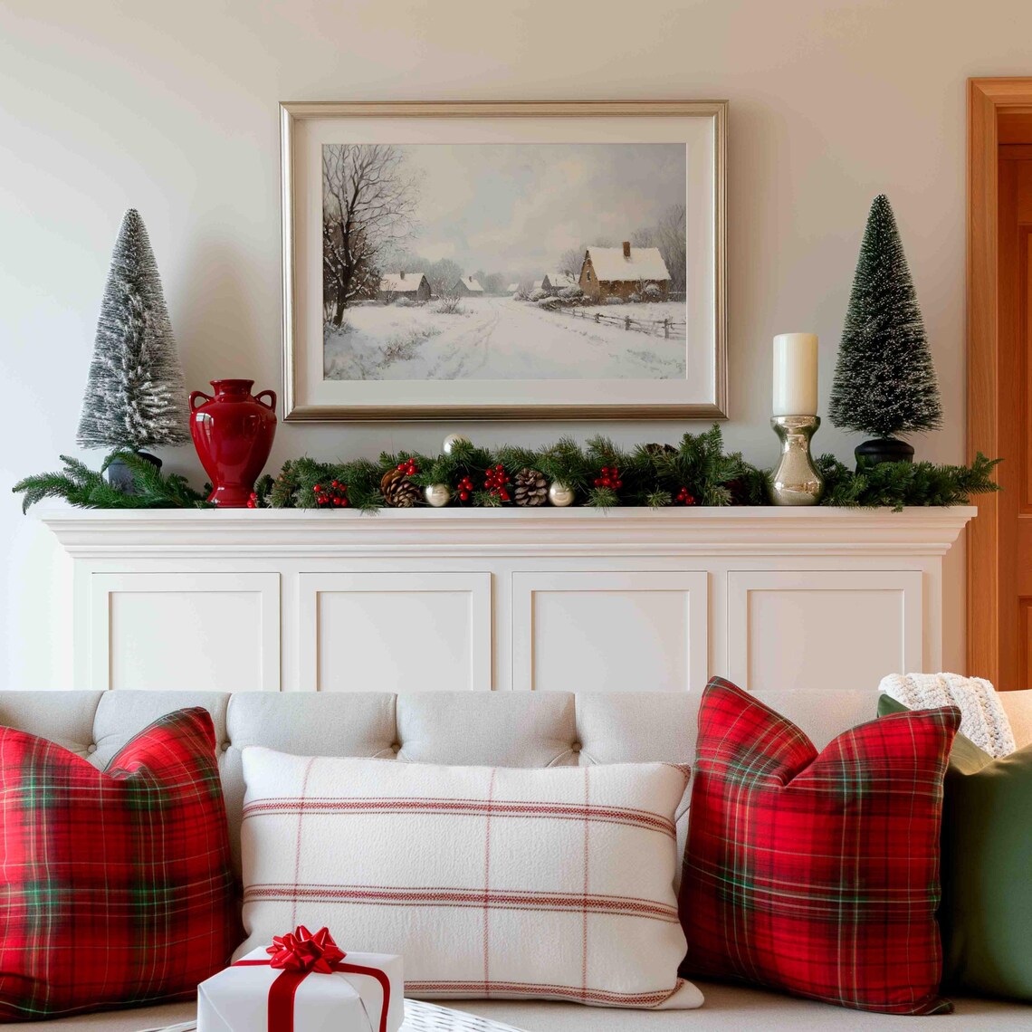 Winter Village Street Snowy Cottages Vintage Painting Poster - Image 4