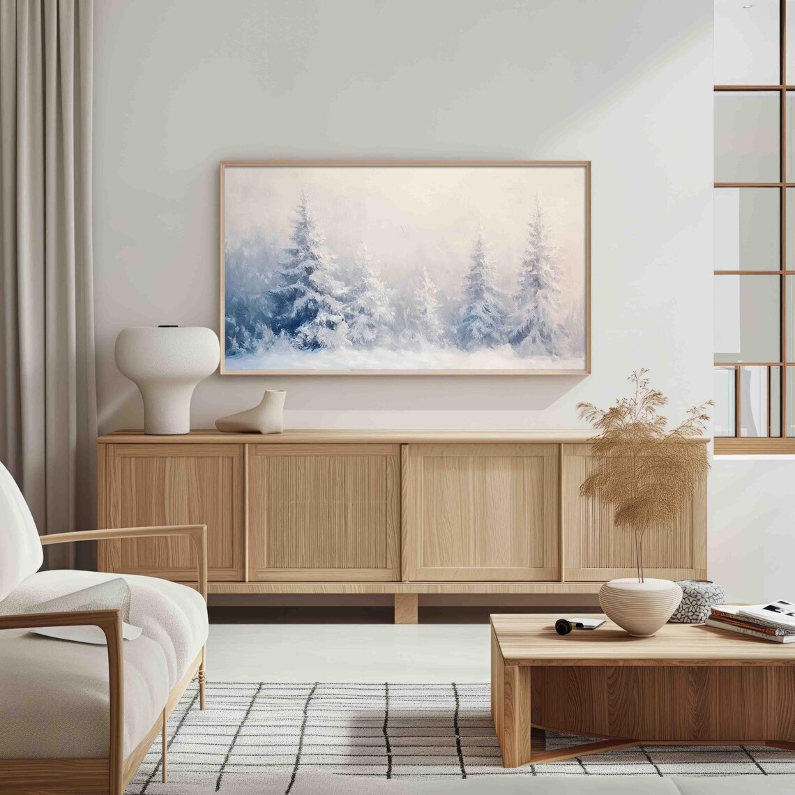 Snowy Pine Forest Misty Winter Landscape Frame TV Art Poster - Image 4