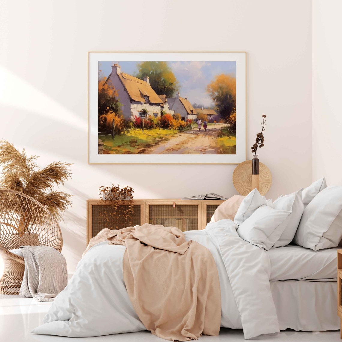 Autumn Thatched Cottages On A Dirt Road With Fall Foliage Poster - Image 3