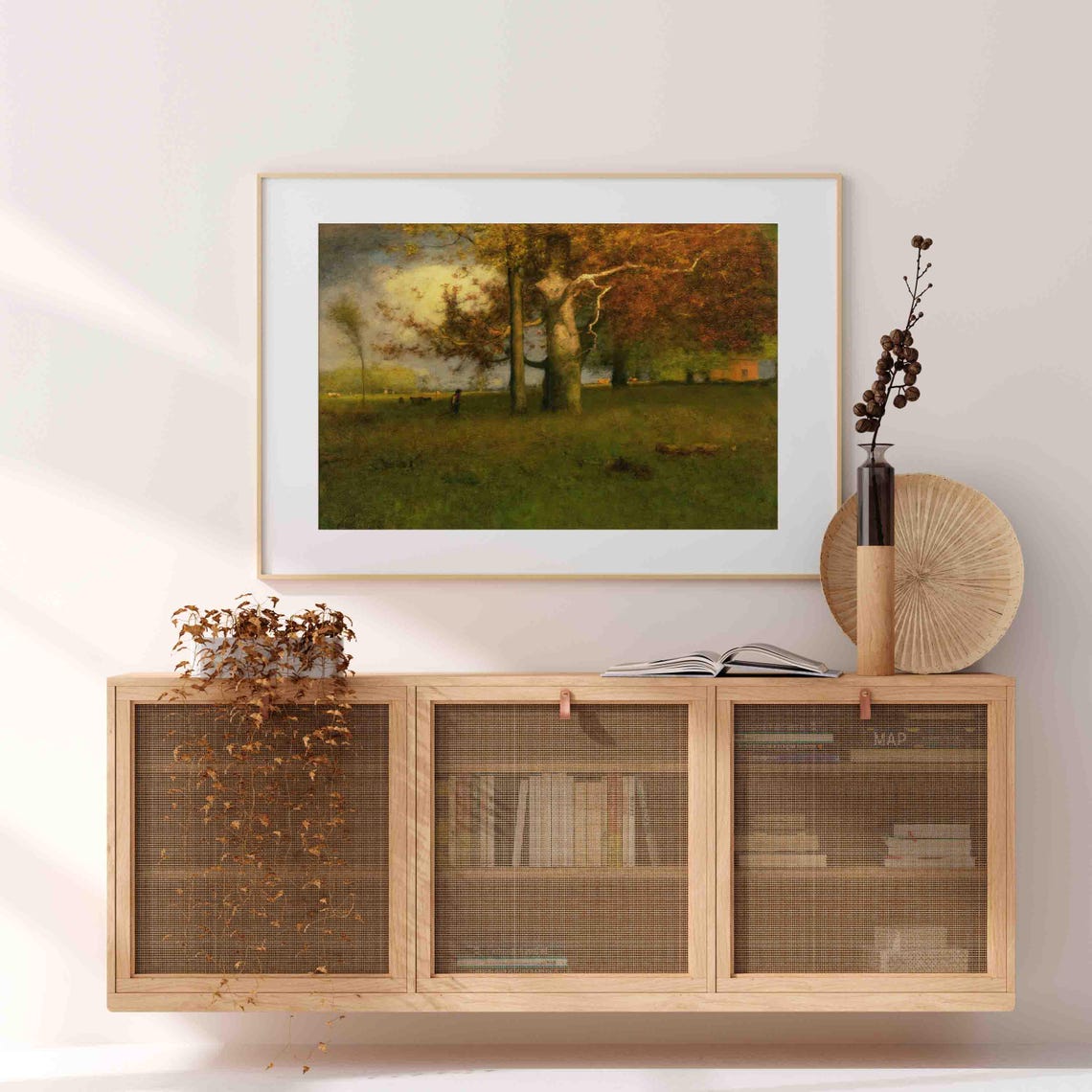 Tonalist Autumn Pasture With Ancient Trees and Grazing Cows Poster - Image 4