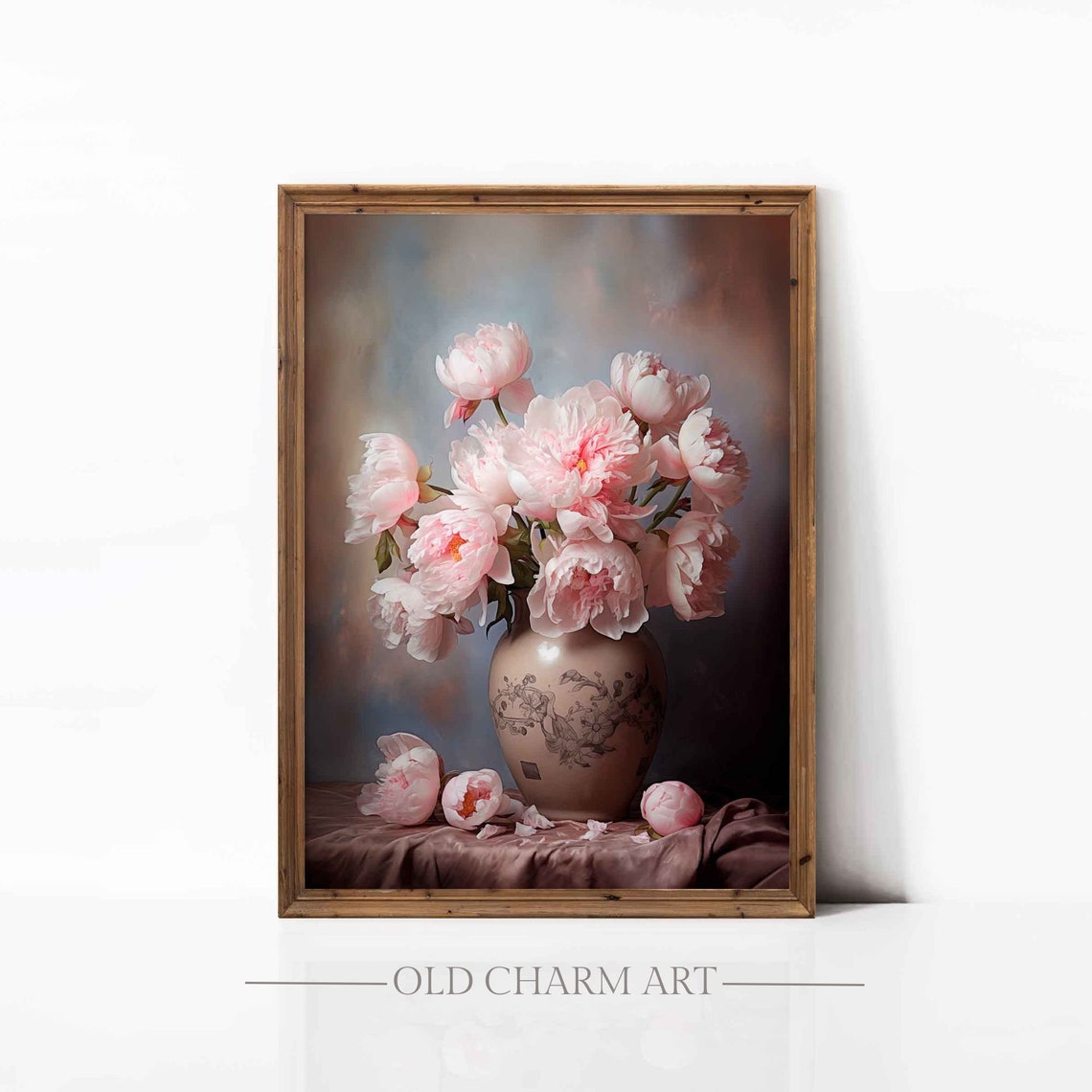 Pink Peonies in a Ceramic Vase Romantic Floral Still Life Art Print