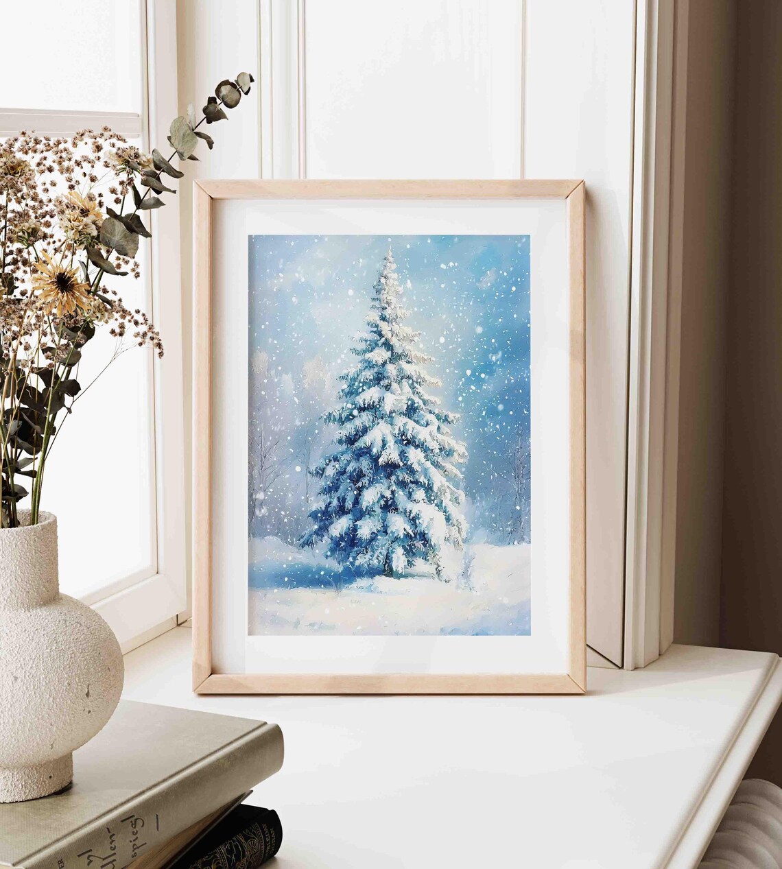 Tall Snow Covered Evergreen Tree In Blue Winter Wonderland Poster - Image 4