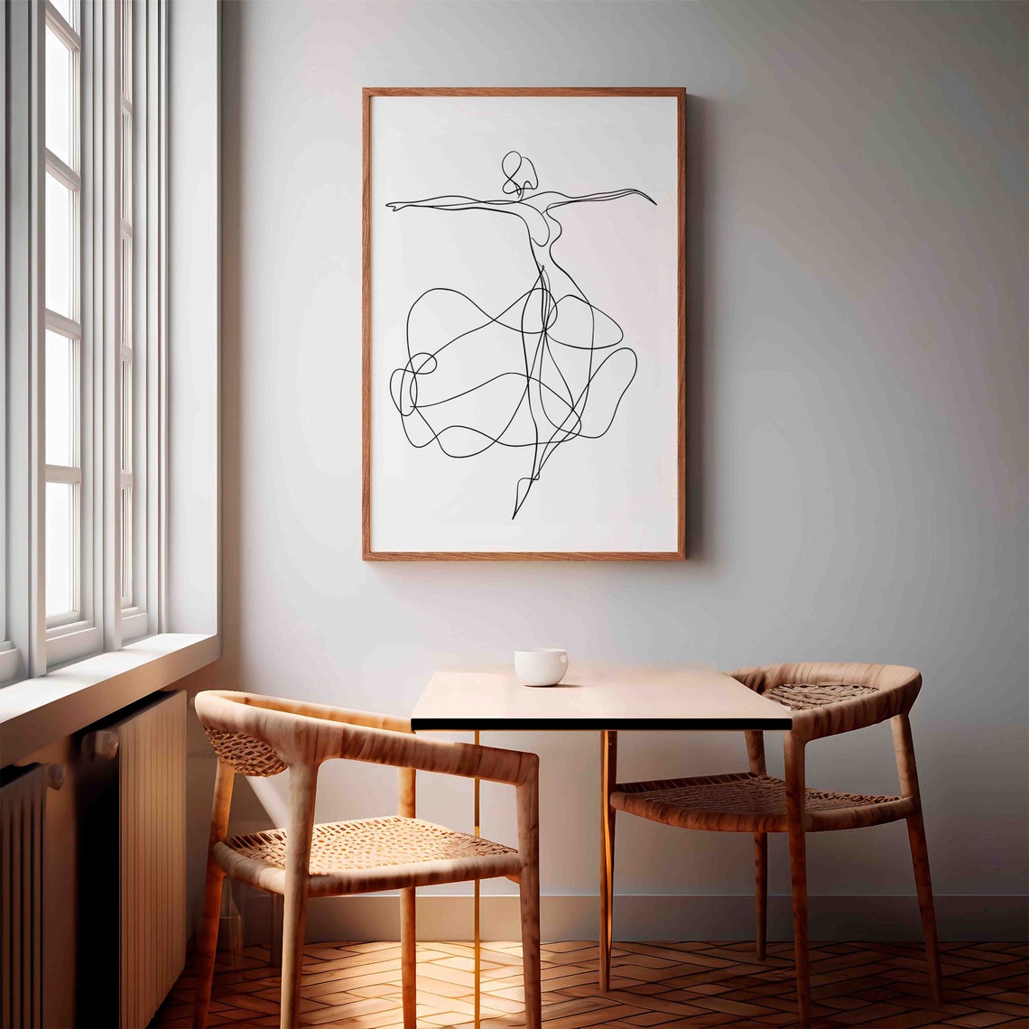 Minimalist Single Line Drawing Of Dancer Figure Black White Art Poster - Image 2