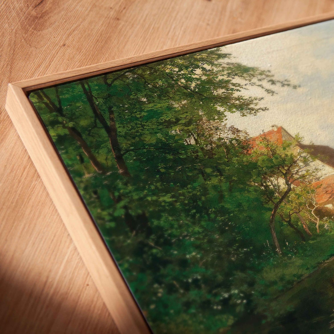 Summer Village By A Reflective River With Stone Mill Houses Poster - Image 3