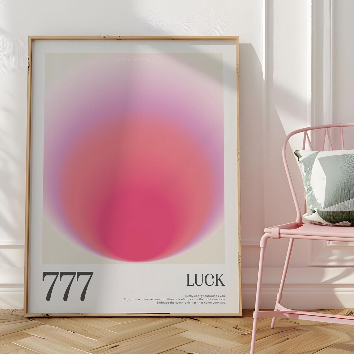 777 Angel Number Luck Pink Aura Glow Gradient Affirmation Poster