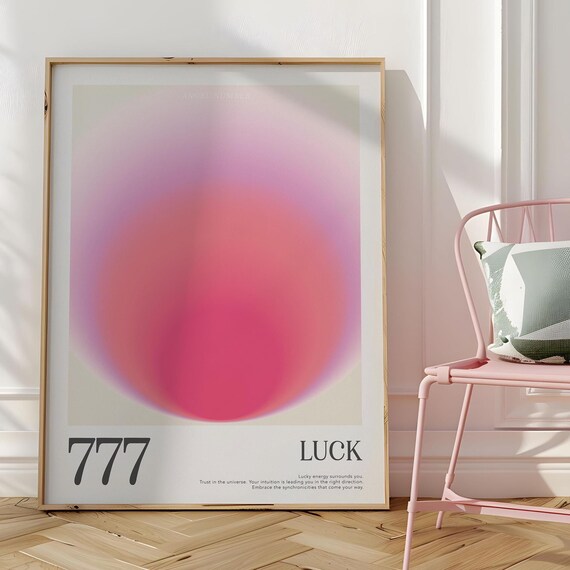 777 Angel Number Luck Pink Aura Glow Gradient Affirmation Poster